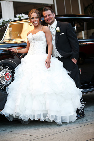 Bride and Groom with Vintage Car